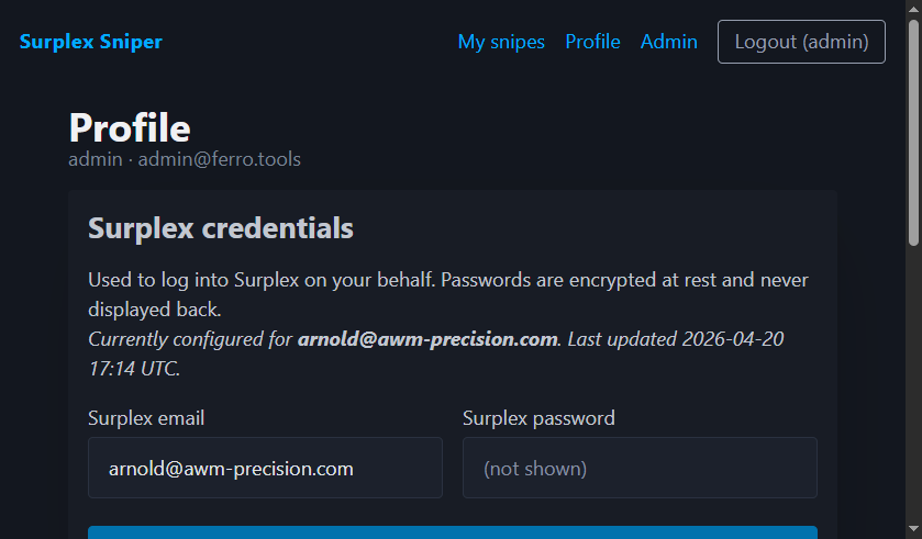 Страница Profile